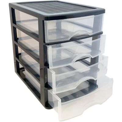 ACAN Tradineur - Cajonera de sobremesa - Fabricado en España - 4 Cajones Transparentes - Torre de almacenaje, armario, baño, oficina - 35 x 27 x 35,5 cm - Color Negro ACAN Tradineur - Cajonera de sobremesa - Fabricado en España - 4 Cajones Transparentes - Torre de almacenaje, armario, baño, oficina - 35 x 27 x 35,5 cm - Color Negro