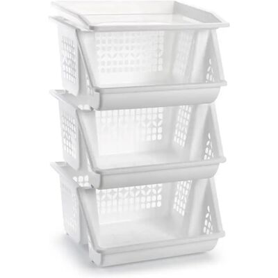 ACAN Tradineur - Verdulero apilable modelo PLFT color blanco 3 cestas, 58 x 38 x 29 cm. Cestas portaobjetos apliables, estantes multiusos para organizar los espacios domésticos (PLUS) ACAN Tradineur - Verdulero apilable modelo PLFT color blanco 3 cestas, 58 x 38 x 29 cm. Cestas portaobjetos apliables, estantes multiusos para organizar los espacios domésticos (PLUS)