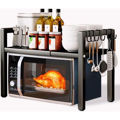 Ninguno JUPPLIES Soporte Extensible para Microondas de 2 Niveles - Organizador de Cocina Ajustable con 4 Ganchos - Estante de Almacenamiento Mueble Microondas Robusto - Extensible de 39.5 hasta 64 cm Ninguno JUPPLIES Soporte Extensible para Microondas de 2 Niveles - Organizador de Cocina Ajustable con 4 Ganchos - Estante de Almacenamiento Mueble Microondas Robusto - Extensible de 39.5 hasta 64 cm