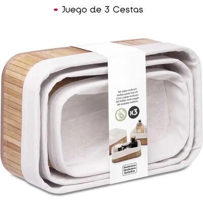 Ninguno C.A - Juego de 3 Cestas de Bambú Forradas con Tela - Organización del Hogar en Color Natural - Grande 30 x 20 x 12 cm, Mediana 28 x 18 x 10 cm y Pequeña 25 x 15 x 8 cm Ninguno C.A - Juego de 3 Cestas de Bambú Forradas con Tela - Organización del Hogar en Color Natural - Grande 30 x 20 x 12 cm, Mediana 28 x 18 x 10 cm y Pequeña 25 x 15 x 8 cm
