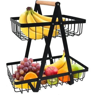 NONE HOME Cesta de Frutas de 2 Niveles con Soporte para Frutero y Verduras NONE HOME Cesta de Frutas de 2 Niveles con Soporte para Frutero y Verduras
