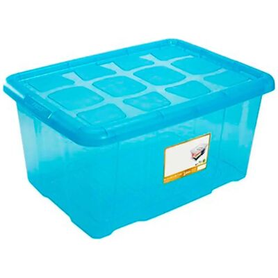 ACAN Caja almacenaje con tapa, plástico translúcido, cajón multiusos, ordenación, almacenamiento de objetos, hogar, 60 litros, 29,7 x 61,5 x 45 cm, azul ACAN Caja almacenaje con tapa, plástico translúcido, cajón multiusos, ordenación, almacenamiento de objetos, hogar, 60 litros, 29,7 x 61,5 x 45 cm, azul