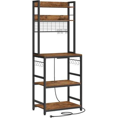 VASAGLE Estantería para Panadería con Toma de Corriente, Soporte de Microondas, Estantería de Cocina, Alambre de Metal, 14 Ganchos, 40 x 60 x 170 cm, Marrón Rústico y Negro/Greige y Negro/Nogal VASAGLE Estantería para Panadería con Toma de Corriente, Soporte de Microondas, Estantería de Cocina, Alambre de Metal, 14 Ganchos, 40 x 60 x 170 cm, Marrón Rústico y Negro/Greige y Negro/Nogal