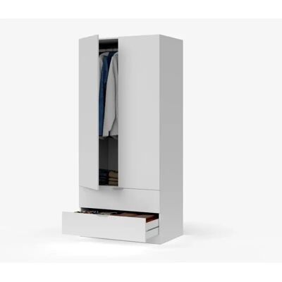 NONE MOBELCENTER - Armario 2 Puertas y 2 cajones - Armario 180 (Alto) x 81,5 (Ancho) x 52 (Fondo) cm - Armario Blanco – (1229) NONE MOBELCENTER - Armario 2 Puertas y 2 cajones - Armario 180 (Alto) x 81,5 (Ancho) x 52 (Fondo) cm - Armario Blanco – (1229)