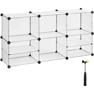 SONGMICS Estantería Modular de 9 Compartimentos, Organizador de Plástico, Zapatero, 30 x 40 x 30 cm, 39 x 40 x 15 cm, Salón, Dormitorio, Estudio, con Martillo de Goma y Hierro, Blanco SONGMICS Estantería Modular de 9 Compartimentos, Organizador de Plástico, Zapatero, 30 x 40 x 30 cm, 39 x 40 x 15 cm, Salón, Dormitorio, Estudio, con Martillo de Goma y Hierro, Blanco