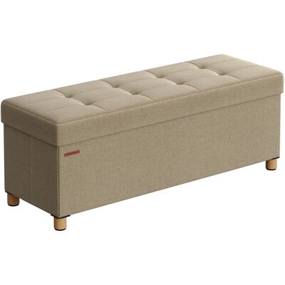 SONGMICS Puff Almacenaje, Baúl Plegable con Patas, 38 x 110 x 40 cm, Banco de Pie de Cama, Banco Almacenaje, Soporta hasta 300 kg, para Sala de Estar, Dormitorio, Entrada, Blanco Crema/ Marrón Camello SONGMICS Puff Almacenaje, Baúl Plegable con Patas, 38 x 110 x 40 cm, Banco de Pie de Cama, Banco Almacenaje, Soporta hasta 300 kg, para Sala de Estar, Dormitorio, Entrada, Blanco Crema/ Marrón Camello