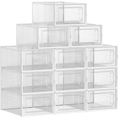 SONGMICS Cajas de Zapatos Plástico, Juego de 12 Organizadores de Almacenamiento, Caja Zapatero Plástico Plegable y Apilable para Zapatillas hasta talla 44, Transparente y Blanco/Transparente y Azul SONGMICS Cajas de Zapatos Plástico, Juego de 12 Organizadores de Almacenamiento, Caja Zapatero Plástico Plegable y Apilable para Zapatillas hasta talla 44, Transparente y Blanco/Transparente y Azul