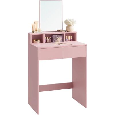 VASAGLE Tocador, Mesa de Maquillaje con Espejo Grande, Gabinete con 2 Cajones y 3 Compartimentos, Estilo Moderno, Rosa Jalea/Blanco VASAGLE Tocador, Mesa de Maquillaje con Espejo Grande, Gabinete con 2 Cajones y 3 Compartimentos, Estilo Moderno, Rosa Jalea/Blanco