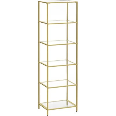 VASAGLE Estanteria de Vidrio de 6 Niveles, estanteria, Estante de Almacenamiento, Vidrio Templado, fácilde Montar, para bano, salón,Dormitorio, Oficina, Dorado VASAGLE Estanteria de Vidrio de 6 Niveles, estanteria, Estante de Almacenamiento, Vidrio Templado, fácilde Montar, para bano, salón,Dormitorio, Oficina, Dorado