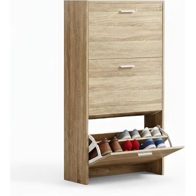 Mueble de almacenamiento CATAVANA para zapatos, armario de gran capacidad para 18 pares, para entrada, pasillo, estilo madera MDF, L60xP24xH113 cm, madera clara, ideal para entrada o pasillo Mueble de almacenamiento CATAVANA para zapatos, armario de gran capacidad para 18 pares, para entrada, pasillo, estilo madera MDF, L60xP24xH113 cm, madera clara, ideal para entrada o pasillo