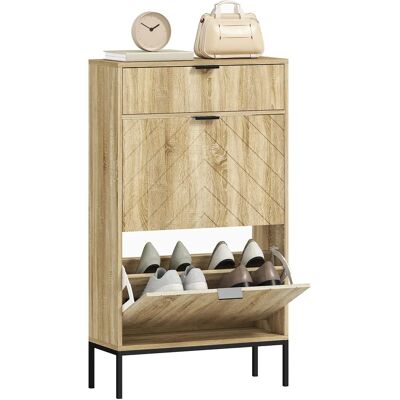 HOMCOM Zapatero Estrecho con 2 Puertas Cajón y Estantes Ajustables para 8 Pares de Zapatos 60x24x105,5 cm Roble HOMCOM Zapatero Estrecho con 2 Puertas Cajón y Estantes Ajustables para 8 Pares de Zapatos 60x24x105,5 cm Roble