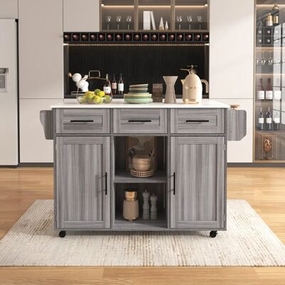 Merax Carro de servicio grande de 139x46(71)x 91,5 cm para armario lateral, cuerpo de chapa de madera maciza gris + decoración de chapa de mármol blanco Merax Carro de servicio grande de 139x46(71)x 91,5 cm para armario lateral, cuerpo de chapa de madera maciza gris + decoración de chapa de mármol blanco
