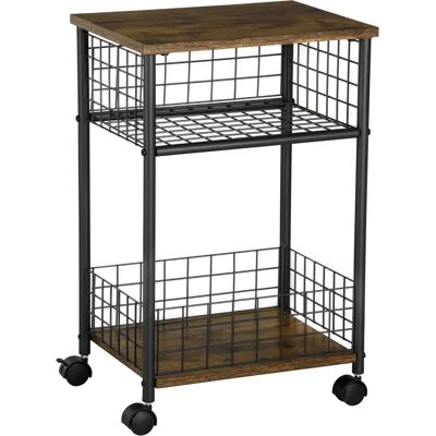 Carrito de cocina HOMCOM de 2 niveles con 2 compartimentos abiertos, encimera de madera, 40 x 30 x 62 cm, acero, color marrón. Carrito de cocina HOMCOM de 2 niveles con 2 compartimentos abiertos, encimera de madera, 40 x 30 x 62 cm, acero, color marrón.