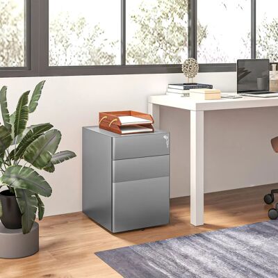 Cajonera De Oficina Vinsetto Con 3 Cajones Y Cerradura, Cajonera De Escritorio Con Ruedas De Acero, 39 x 48 x 59 cm, Gris Cajonera De Oficina Vinsetto Con 3 Cajones Y Cerradura, Cajonera De Escritorio Con Ruedas De Acero, 39 x 48 x 59 cm, Gris