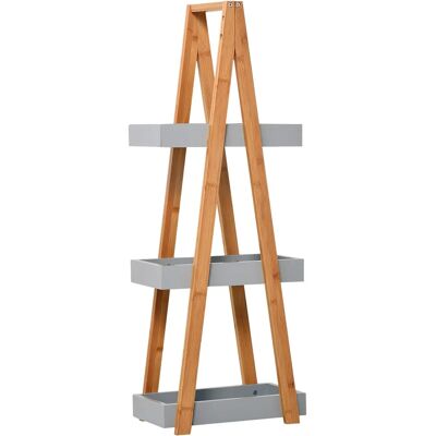 kleankin Estantería de Baño de Bambú con 3 Estantes 30x18x81 cm Natural y Gris kleankin Estantería de Baño de Bambú con 3 Estantes 30x18x81 cm Natural y Gris