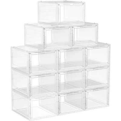 SONGMICS Cajas de Zapatos, Cajas Plástica Apilable para Zapatos, Juego de 12 Organizador de Zapatos, Ahorro de Espacio, Fácil Montaje, 27 x 34,5 x 19 cm, Hasta Talla 46, Blanco/Negro SONGMICS Cajas de Zapatos, Cajas Plástica Apilable para Zapatos, Juego de 12 Organizador de Zapatos, Ahorro de Espacio, Fácil Montaje, 27 x 34,5 x 19 cm, Hasta Talla 46, Blanco/Negro