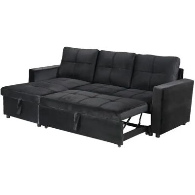 Ninguno Sofa cama con arcon y chaise longue PAU 3 plazas color negro terciopelo Ninguno Sofa cama con arcon y chaise longue PAU 3 plazas color negro terciopelo