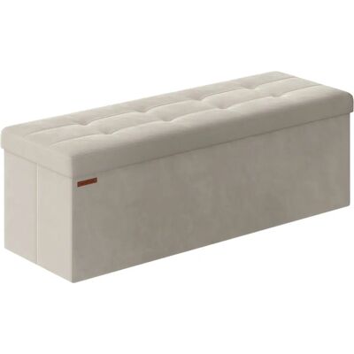 SONGMICS Puff Almacenaje, Banco Almacenaje Terciopelo Plegable, Divisor Extraíble, 2 Cajas Almacenaje, 38 x 110 x 38 cm, Carga 300 kg, para Entrada, Sala de Estar, Dormitorio, Blanco Crema/Gris SONGMICS Puff Almacenaje, Banco Almacenaje Terciopelo Plegable, Divisor Extraíble, 2 Cajas Almacenaje, 38 x 110 x 38 cm, Carga 300 kg, para Entrada, Sala de Estar, Dormitorio, Blanco Crema/Gris