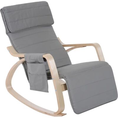 HOMCOM Mecedora de lujo confort y relax reposapiés regulable funda extraíble 66 x 90 x 92,5 cm madera maciza gris claro HOMCOM Mecedora de lujo confort y relax reposapiés regulable funda extraíble 66 x 90 x 92,5 cm madera maciza gris claro