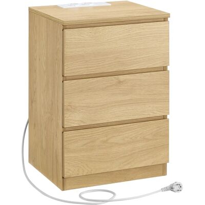 VASAGLE Mesita de Noche con Estación de Carga, Mesa Auxiliar con 3 Cajones, 2 Tomas CA, 2 Puertos USB, para Salón, Dormitorio, Estudio, Moderno, Amarillo Paja VASAGLE Mesita de Noche con Estación de Carga, Mesa Auxiliar con 3 Cajones, 2 Tomas CA, 2 Puertos USB, para Salón, Dormitorio, Estudio, Moderno, Amarillo Paja