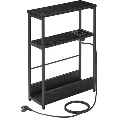 VASAGLE Mesa Auxiliar con Multienchufe, Mesa Auxiliar Estrecha con 3 Estantes, Mesa para Espacios Pequeños con Revistero, para Salón, Dormitorio, Estudio, Negro Ébano y Negro Tinta/Marrón Rústico y VASAGLE Mesa Auxiliar con Multienchufe, Mesa Auxiliar Estrecha con 3 Estantes, Mesa para Espacios Pequeños con Revistero, para Salón, Dormitorio, Estudio, Negro Ébano y Negro Tinta/Marrón Rústico y