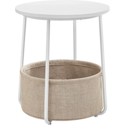 VASAGLE Mesa Auxiliar, Mesa Lateral Redonda con Cesta de Tela, Espaciosa, para Salón, Dormitorio, Mesita de Noche, Estilo Moderno, Blanco Mate y Marrón Camello/Azul Pálido y Azul Hielo/Beige Natural y VASAGLE Mesa Auxiliar, Mesa Lateral Redonda con Cesta de Tela, Espaciosa, para Salón, Dormitorio, Mesita de Noche, Estilo Moderno, Blanco Mate y Marrón Camello/Azul Pálido y Azul Hielo/Beige Natural y