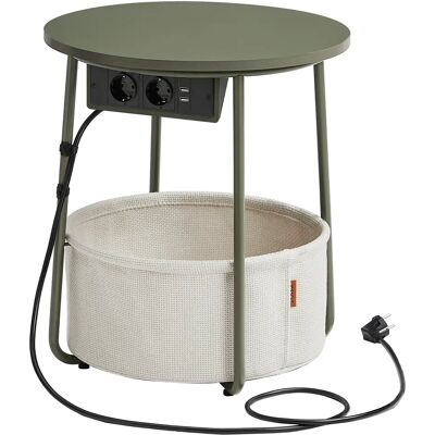 VASAGLE Mesa Auxiliar, Mesa Lateral Redonda con Tomas de Corriente, Cesta de Tela, Espaciosa, para Salón, Dormitorio, Mesita de Noche, Estilo Moderno, Verde Bosque y Blanco Crema/Negro Ébano y Gris VASAGLE Mesa Auxiliar, Mesa Lateral Redonda con Tomas de Corriente, Cesta de Tela, Espaciosa, para Salón, Dormitorio, Mesita de Noche, Estilo Moderno, Verde Bosque y Blanco Crema/Negro Ébano y Gris