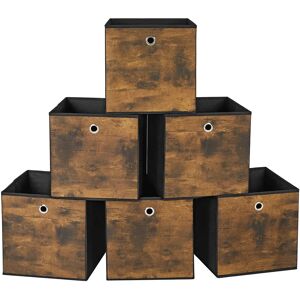 SONGMICS Caja Almacenaje, Juego de 6 Cajas de Almacenamiento con Asa, Caja Organizadora de Tela Oxford y Tela no Tejida, 30 x 30 x 30 cm, Ajustable, Plegable, Marrón Rústico y Negro/Marrón SONGMICS Caja Almacenaje, Juego de 6 Cajas de Almacenamiento con Asa, Caja Organizadora de Tela Oxford y Tela no Tejida, 30 x 30 x 30 cm, Ajustable, Plegable, Marrón Rústico y Negro/Marrón