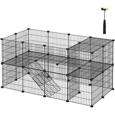 SONGMICS - Valla para animales domésticos, 2 niveles, recinto modulable, para animales pequeños, hámsters, conejos, conejillos de indias, paneles de malla, uso interior, 143 x 73 x 71 cm, Negro/Blanco SONGMICS - Valla para animales domésticos, 2 niveles, recinto modulable, para animales pequeños, hámsters, conejos, conejillos de indias, paneles de malla, uso interior, 143 x 73 x 71 cm, Negro/Blanco