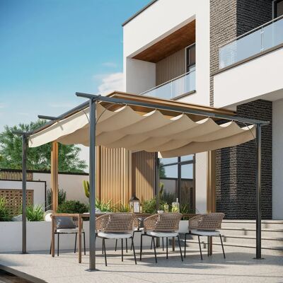 Outsunny Pérgola de Metal 3.5x3.5m Gazebo Cenador con Techo Retráctil Outsunny Pérgola de Metal 3.5x3.5m Gazebo Cenador con Techo Retráctil