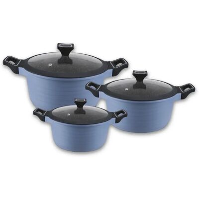 NONE Cacerolas De Cocina Horizon, De Aluminio Forjado, Set de 20Ø-24Ø-28Ø cm, Apto Para Gas, Vitrocerámica E Inducción, Disponible en Azul, Gris y Rosa, Marca Elite. NONE Cacerolas De Cocina Horizon, De Aluminio Forjado, Set de 20Ø-24Ø-28Ø cm, Apto Para Gas, Vitrocerámica E Inducción, Disponible en Azul, Gris y Rosa, Marca Elite.