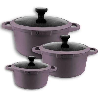 NONE Cacerolas De Cocina Aritka, De Aluminio Forjado, Set de 20Ø-24Ø-28Ø cm, Apto Para Gas, Vitrocerámica E Inducción, Disponible en Azul, Lila y Rosa, Marca Elite. NONE Cacerolas De Cocina Aritka, De Aluminio Forjado, Set de 20Ø-24Ø-28Ø cm, Apto Para Gas, Vitrocerámica E Inducción, Disponible en Azul, Lila y Rosa, Marca Elite.