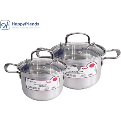 HAPPY FRIENDS Sets de 2 Ollas de Acero inoxidable Antiadherente para inducción Ø16/18/20/22/24 CM. HAPPY FRIENDS Sets de 2 Ollas de Acero inoxidable Antiadherente para inducción Ø16/18/20/22/24 CM.