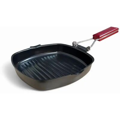 Happy Friends - Sartén Grill Asador Antiadherente Plegable Asador de Acero de Carbono Antiadherente para Todas las Cocinas Asador con Rayas Mango plegable y Antiquemaduras Libre de PFOA Happy Friends - Sartén Grill Asador Antiadherente Plegable Asador de Acero de Carbono Antiadherente para Todas las Cocinas Asador con Rayas Mango plegable y Antiquemaduras Libre de PFOA