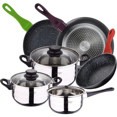 Ninguno Bateria de cocina de 5 piezas en acero inoxidable con juego de sartenes SAN IGNACIO(20,24,28 cm) en aluminio forjado Ninguno Bateria de cocina de 5 piezas en acero inoxidable con juego de sartenes SAN IGNACIO(20,24,28 cm) en aluminio forjado