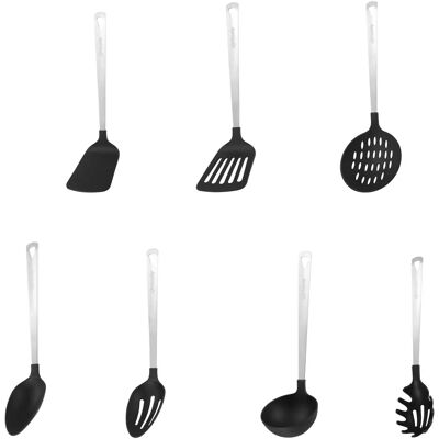 Ninguno Family - Utensilios de Acero y Nylon para Cocina Antiadherente y Resistentes al Calor sin BPA Espátula Cucharón Espumadera Cazo de servir Cuchara espagueti Ninguno Family - Utensilios de Acero y Nylon para Cocina Antiadherente y Resistentes al Calor sin BPA Espátula Cucharón Espumadera Cazo de servir Cuchara espagueti