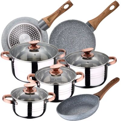 Ninguno San Ignacio Batería de Cocina 8 Piezas Premium Nona de Acero Inoxidable y Juego de Sartenes de Aluminio Forjado Ninguno San Ignacio Batería de Cocina 8 Piezas Premium Nona de Acero Inoxidable y Juego de Sartenes de Aluminio Forjado