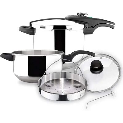 Ninguno Magefesa Athenas - Pack Exclusivo Ollas Express Rápidas de 4+6L + Cestillo + Tapa de Cristal, Acero Inoxidable 18/10, Inducción, Fondo Termo-Difusor Ninguno Magefesa Athenas - Pack Exclusivo Ollas Express Rápidas de 4+6L + Cestillo + Tapa de Cristal, Acero Inoxidable 18/10, Inducción, Fondo Termo-Difusor