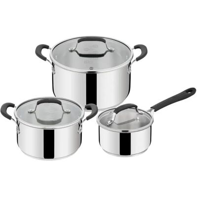 Tefal by Jamie Oliver, set de 3 ollas de acero inoxidable 16/20/24 cm, apto para todo tipo de cocinas incluso Inducción, asas stay-cool, tapas de cristal, marcas de medición, Tefal by Jamie Oliver, set de 3 ollas de acero inoxidable 16/20/24 cm, apto para todo tipo de cocinas incluso Inducción, asas stay-cool, tapas de cristal, marcas de medición,