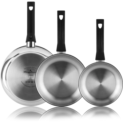 Ninguno Magefesa Essencial Inox - Set de Sartenes Plateadas 20 + 24 + 28cm, Acero Inoxidable, Sin Recubrimiento ni Antiadherente, Ecológicas, Inducción Ninguno Magefesa Essencial Inox - Set de Sartenes Plateadas 20 + 24 + 28cm, Acero Inoxidable, Sin Recubrimiento ni Antiadherente, Ecológicas, Inducción