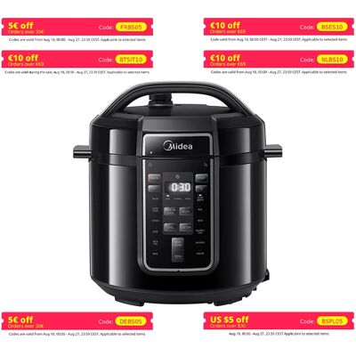 Midea Autocuiseur Électrique Rapide 9-en-1, 12 programas Preéfinis, Multicuiseur Inox Instantané, Pot Antiadhésif,6L, Noir Midea Autocuiseur Électrique Rapide 9-en-1, 12 programas Preéfinis, Multicuiseur Inox Instantané, Pot Antiadhésif,6L, Noir