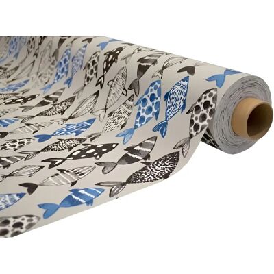 Ninguno Mantel Hulehule Tex - Tela Resinada Poussin con Estampado de Peces Azules y Negros Antimanchas y Fácil de Limpiar Ninguno Mantel Hulehule Tex - Tela Resinada Poussin con Estampado de Peces Azules y Negros Antimanchas y Fácil de Limpiar