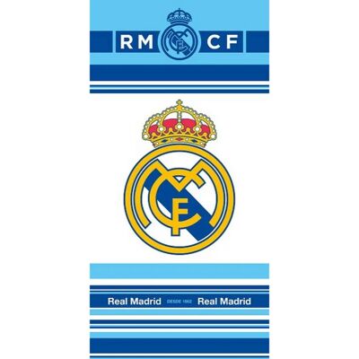 Toalla de Microfibra Real Madrid Blanca Rayas Azules 140x70 77978 Toalla de Microfibra Real Madrid Blanca Rayas Azules 140x70 77978