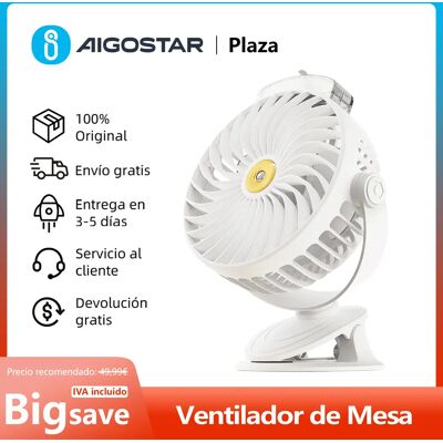AIGOSTAR Ventilador de Mesa Pequeño 3 en 1 con Clip, 5 Velocidades, Reposición de Agua y Humidificación, Carga USB, Oscilación, 2400mAh AIGOSTAR Ventilador de Mesa Pequeño 3 en 1 con Clip, 5 Velocidades, Reposición de Agua y Humidificación, Carga USB, Oscilación, 2400mAh