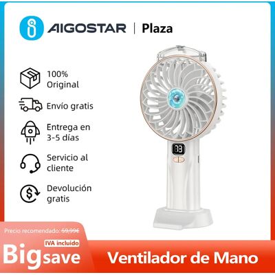 AIGOSTAR Mini Ventilador de Mano, Ventiladore Portátile Recargable por USB, 5 Velocidades con Soporte para Teléfono y Pantalla LED AIGOSTAR Mini Ventilador de Mano, Ventiladore Portátile Recargable por USB, 5 Velocidades con Soporte para Teléfono y Pantalla LED