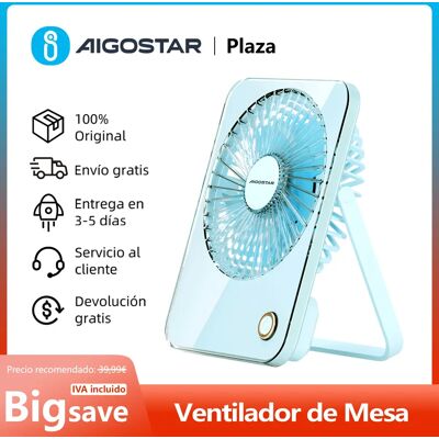 AIGOSTAR Ventilador de Mesa Portátil Plegable, Ventilador Silencioso de 3 Velocidades, 5 Aspas, Recargable por USB, 3600mAh, Azul AIGOSTAR Ventilador de Mesa Portátil Plegable, Ventilador Silencioso de 3 Velocidades, 5 Aspas, Recargable por USB, 3600mAh, Azul