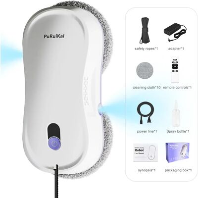 PuRuikai Robot de limpieza de ventanas inteligente con doble pulverización de agua, robot limpiador de ventanas automático, detección de bordes, lavadora de ventanas robótica remota PuRuikai Robot de limpieza de ventanas inteligente con doble pulverización de agua, robot limpiador de ventanas automático, detección de bordes, lavadora de ventanas robótica remota