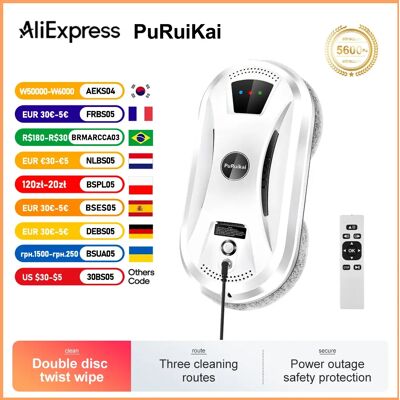 PuRuiKai-Robot aspirador ultrafino para limpieza de ventanas, limpiacristales de vidrio eléctrico, control remoto para el hogar PuRuiKai-Robot aspirador ultrafino para limpieza de ventanas, limpiacristales de vidrio eléctrico, control remoto para el hogar