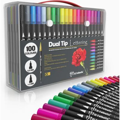 Ninguno Rotuladores de Lettering 100 Colores Profesionales Doble Punta Pincel Base de Agua Maletin de Rotuladores de Arte Lettering Mandalas Bullet Journal Marcadores Marca EL FUTBOLIN Ninguno Rotuladores de Lettering 100 Colores Profesionales Doble Punta Pincel Base de Agua Maletin de Rotuladores de Arte Lettering Mandalas Bullet Journal Marcadores Marca EL FUTBOLIN