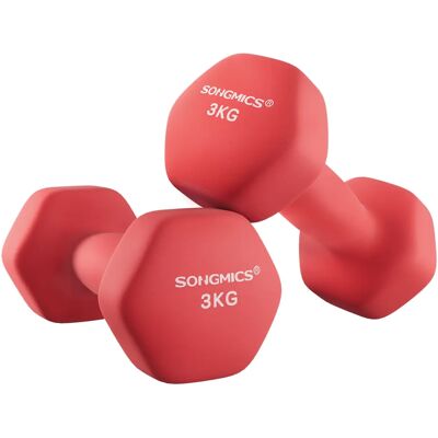 SONGMICS Juego de 2 mancuernas, mancuernas hexagonales, revestimiento de neopreno, entrenamiento de fuerza, entrenamiento de fitness, para el hogar,Rojo Rubí/Naranja Papaya SONGMICS Juego de 2 mancuernas, mancuernas hexagonales, revestimiento de neopreno, entrenamiento de fuerza, entrenamiento de fitness, para el hogar,Rojo Rubí/Naranja Papaya